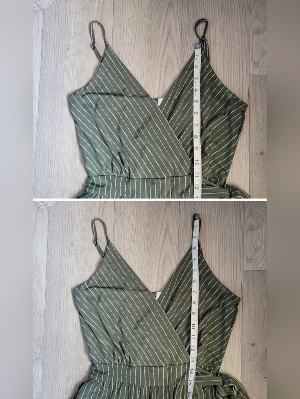 Kaileigh Rica Knit Crop Jumpsuit Olive Stripe V-Neck, Wide-Leg Sleeveless, Small - Picture 7 of 16